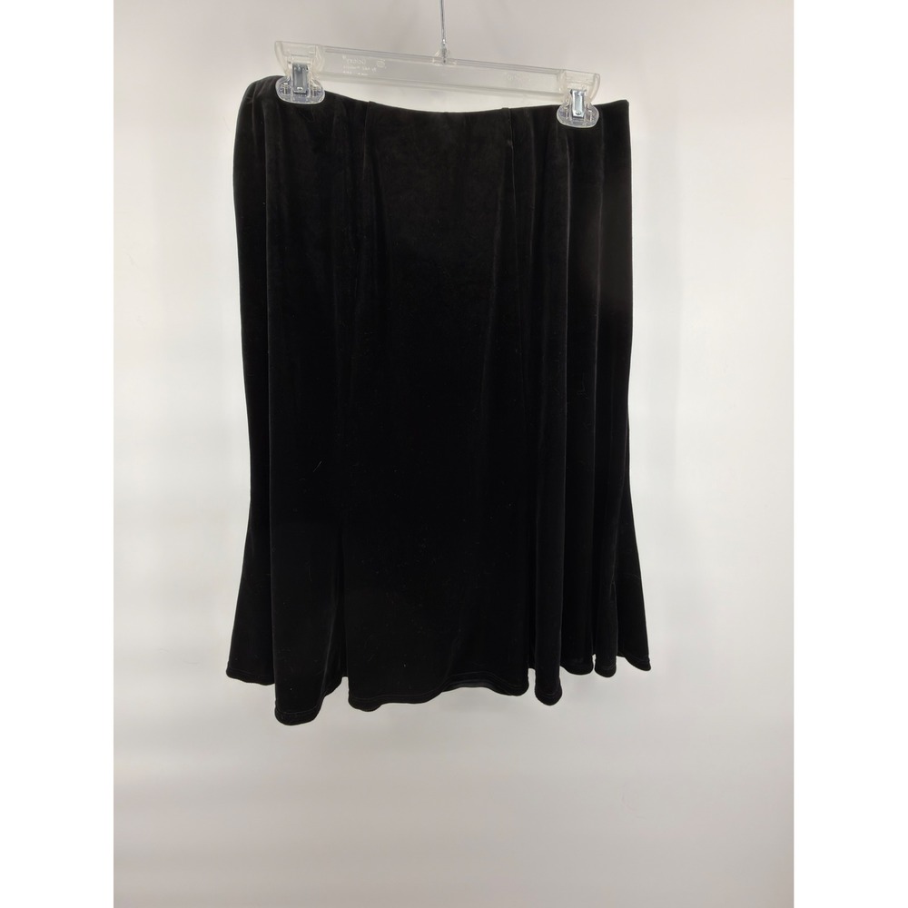 Notations Petite PXL Black Velvet Skirt Stretch A-Line Midi Pull On Velour